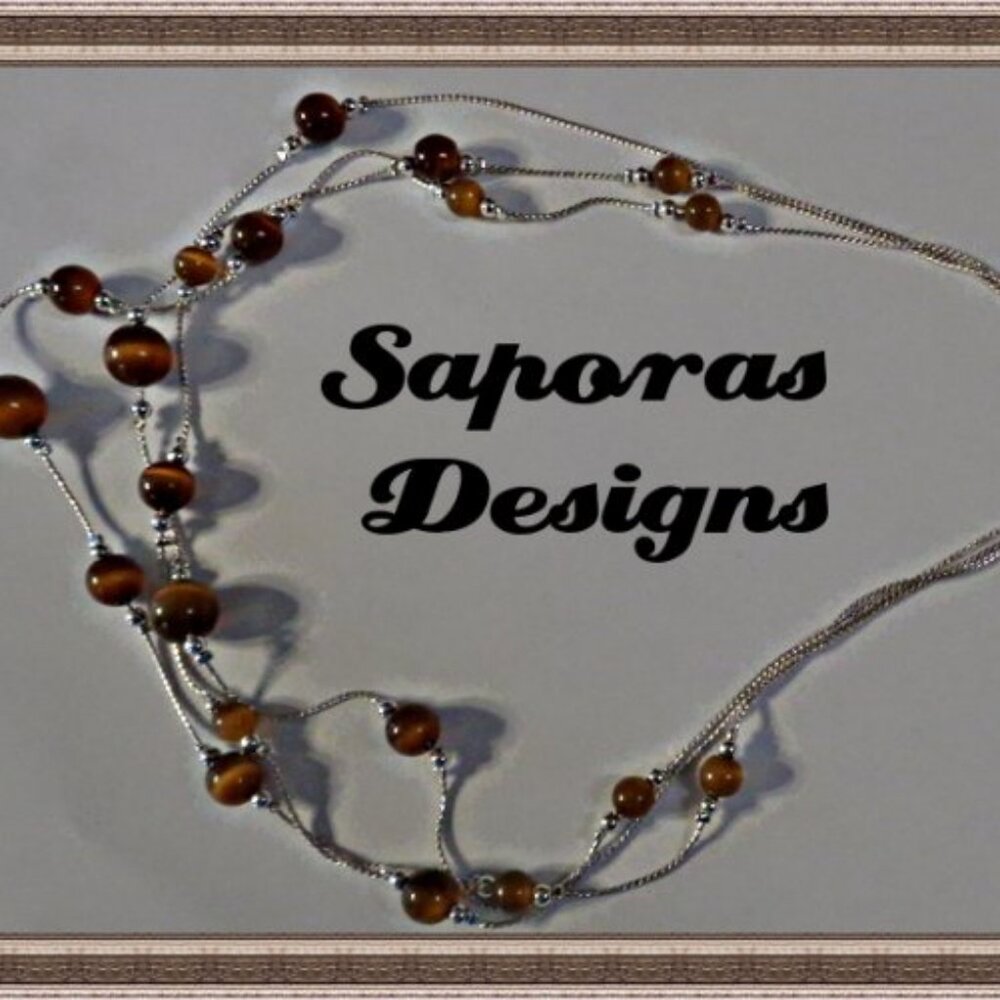 Silver Tone Multi-Layered Necklace With Brown & Silver Tone Beads